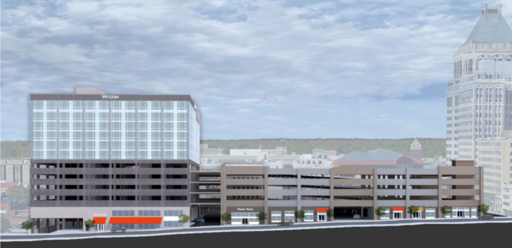 Construction on the Westin hotel in downtown Greensboro is expected to begin this year with completion planned for 2026. The new hotel will provide 180 rooms. COURTESY OF CJMW ARCHITECTURE