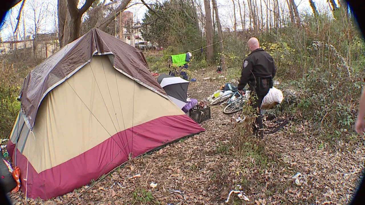 Homeless camp in Greensboro, NC, highlighting the need for long-term solutions to address homelessness in the city.