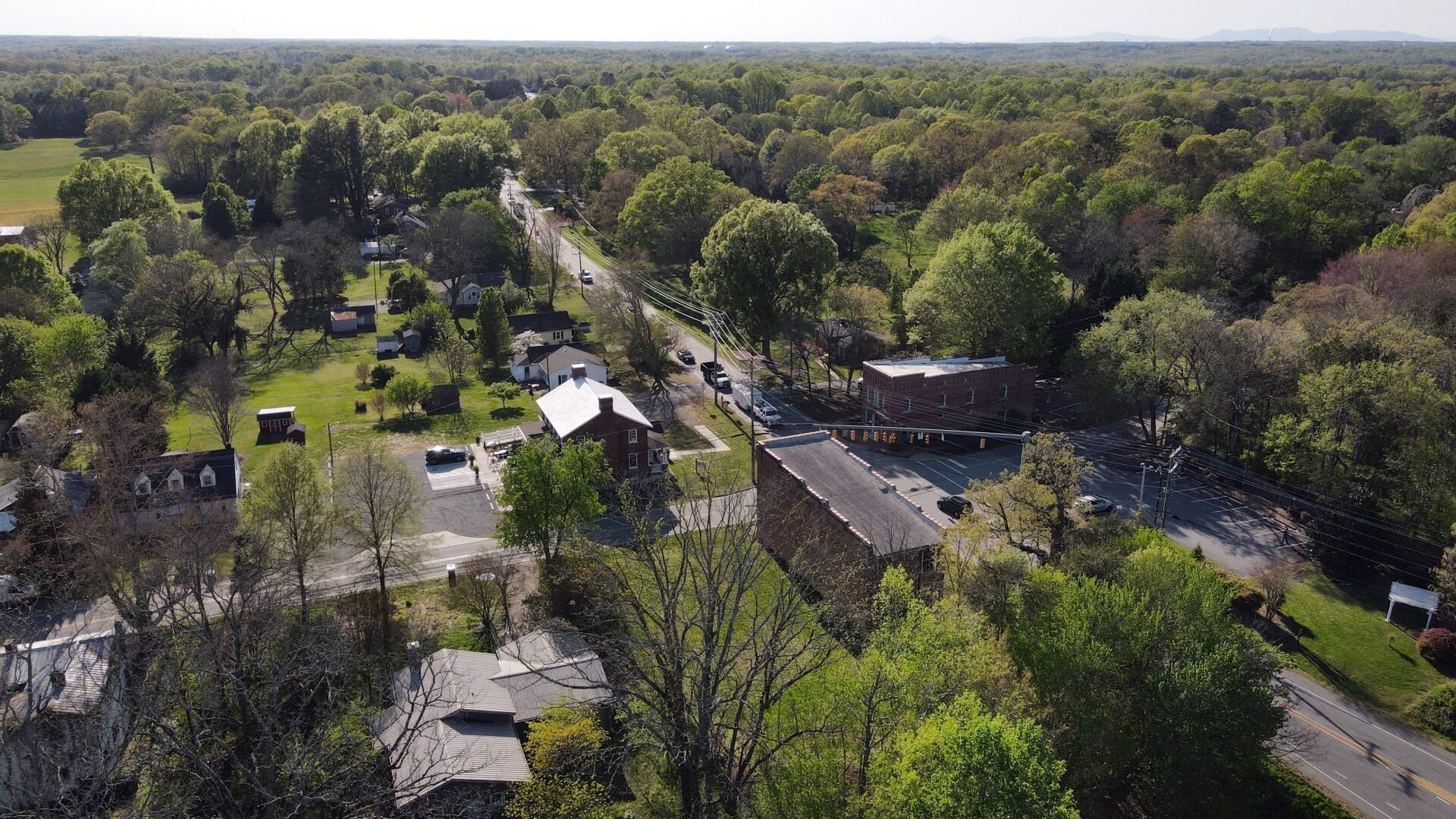 An aerial view of the main intersection of Oak Ridge and Summerfield roads in Summerfield on April 9, 2025.